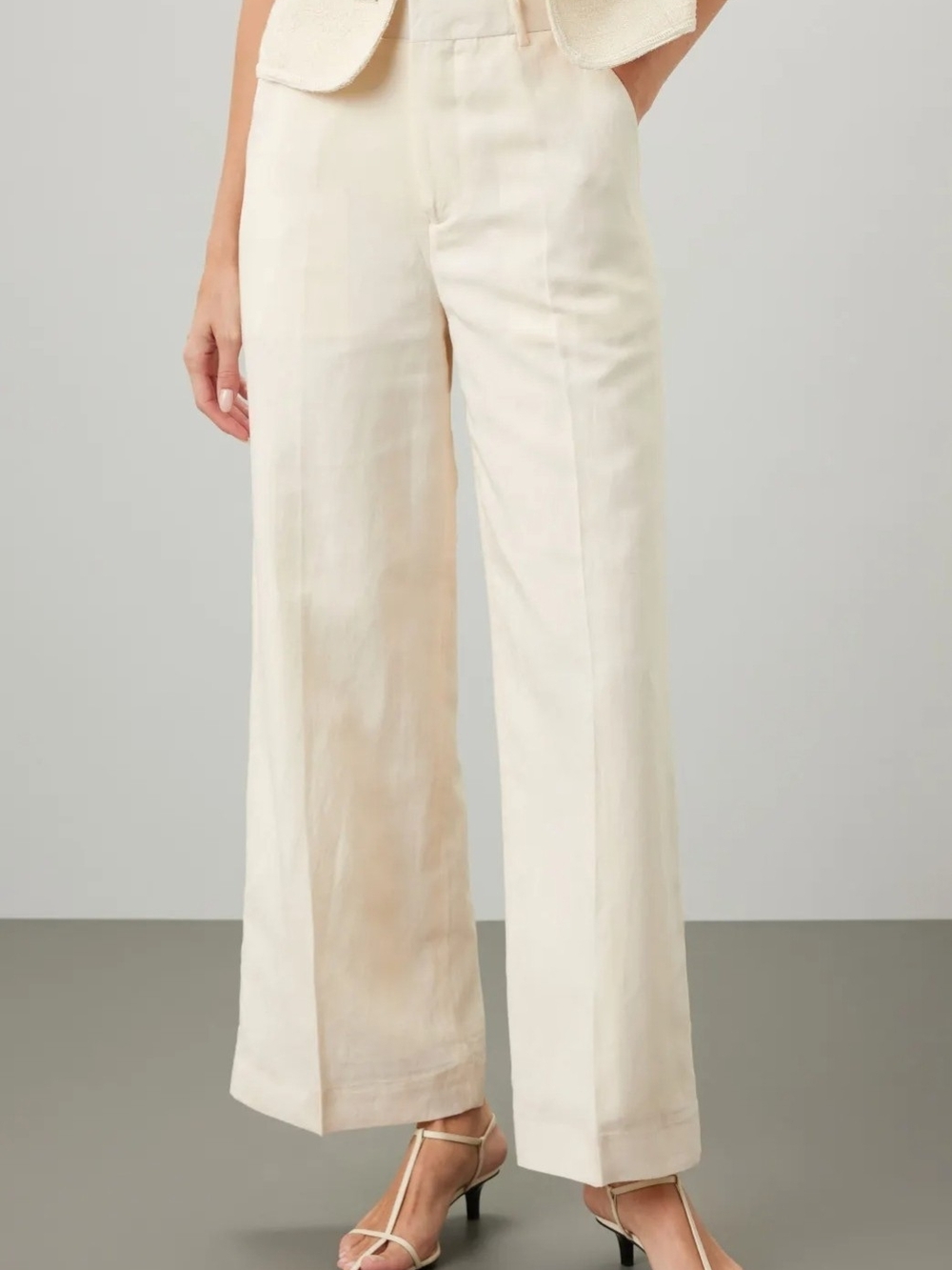 Scotch & Soda Hana Wide-Leg Pants Off-white Crepe Size 27/30 Linen Blend Clean